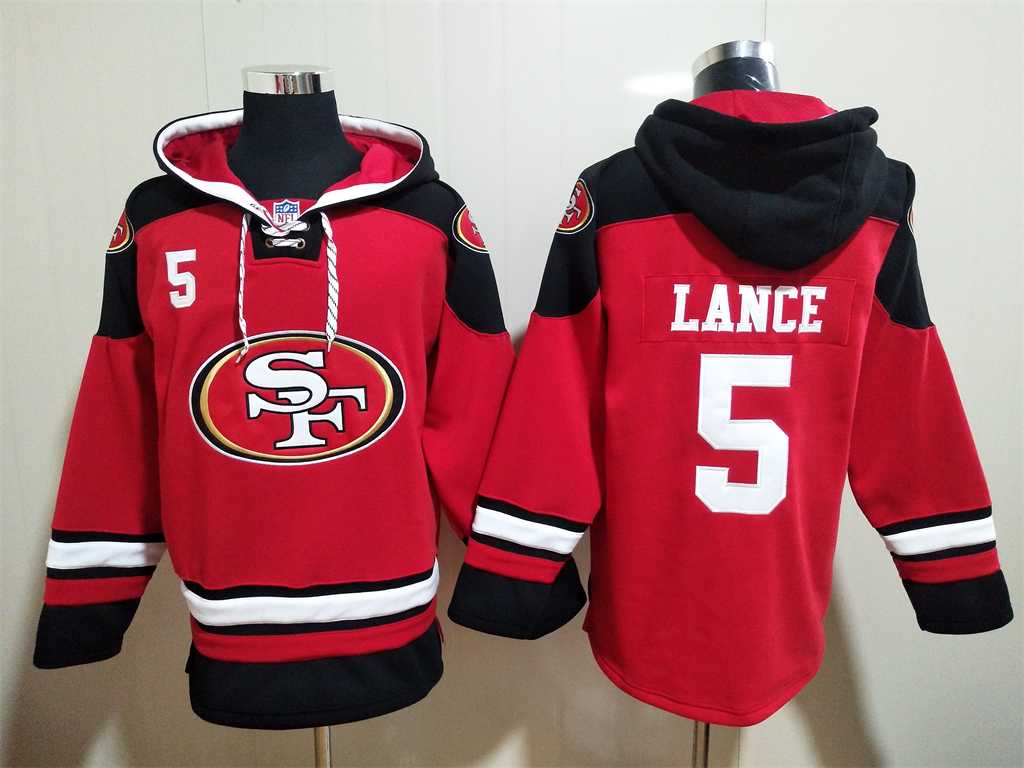 49ers 5 Trey Lance Red All Stitched Sweatshirt Hoodie,We sell and wholesale 49ers 5 Trey Lance Red All Stitched Sweatshirt Hoodie on line form chian!